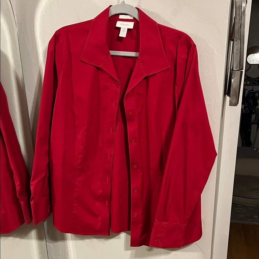 Chico's 100% cotton Bold Red Collared‎ button up
